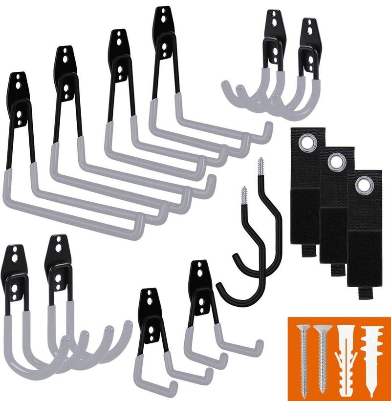 SMARTOLOGY Garage Hooks with Bike Hook & Extension Cord Organizer, 15 Pack Set Steel Multi-Tool Hanger, Heavy Duty Utility Storage Holder for Home & Warehouse Lawn Garden Tool Organizer - Image 1